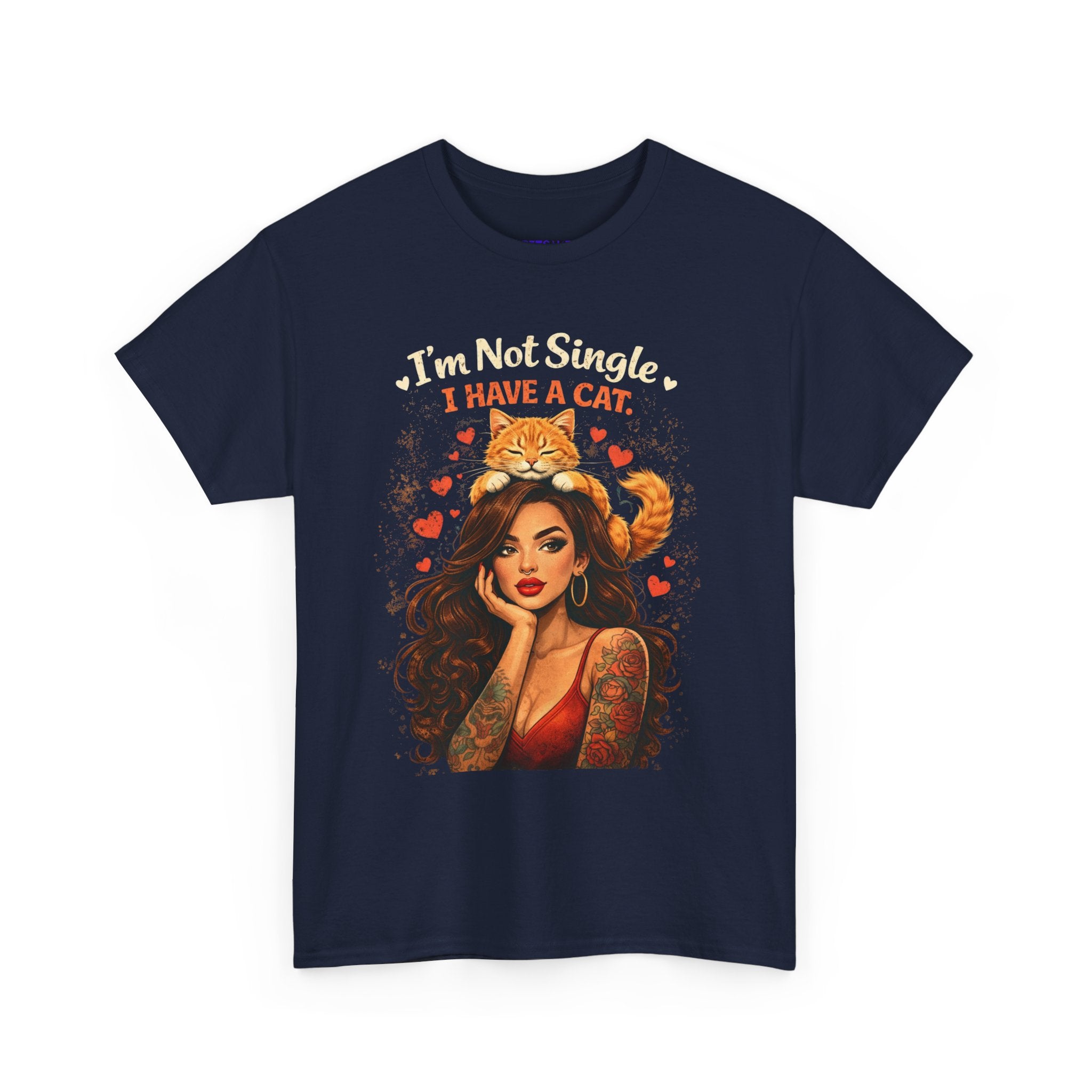 Cat Lover T‑Shirt — "I'm Not Single, I Have a Cat" Vintage Pinup Tee