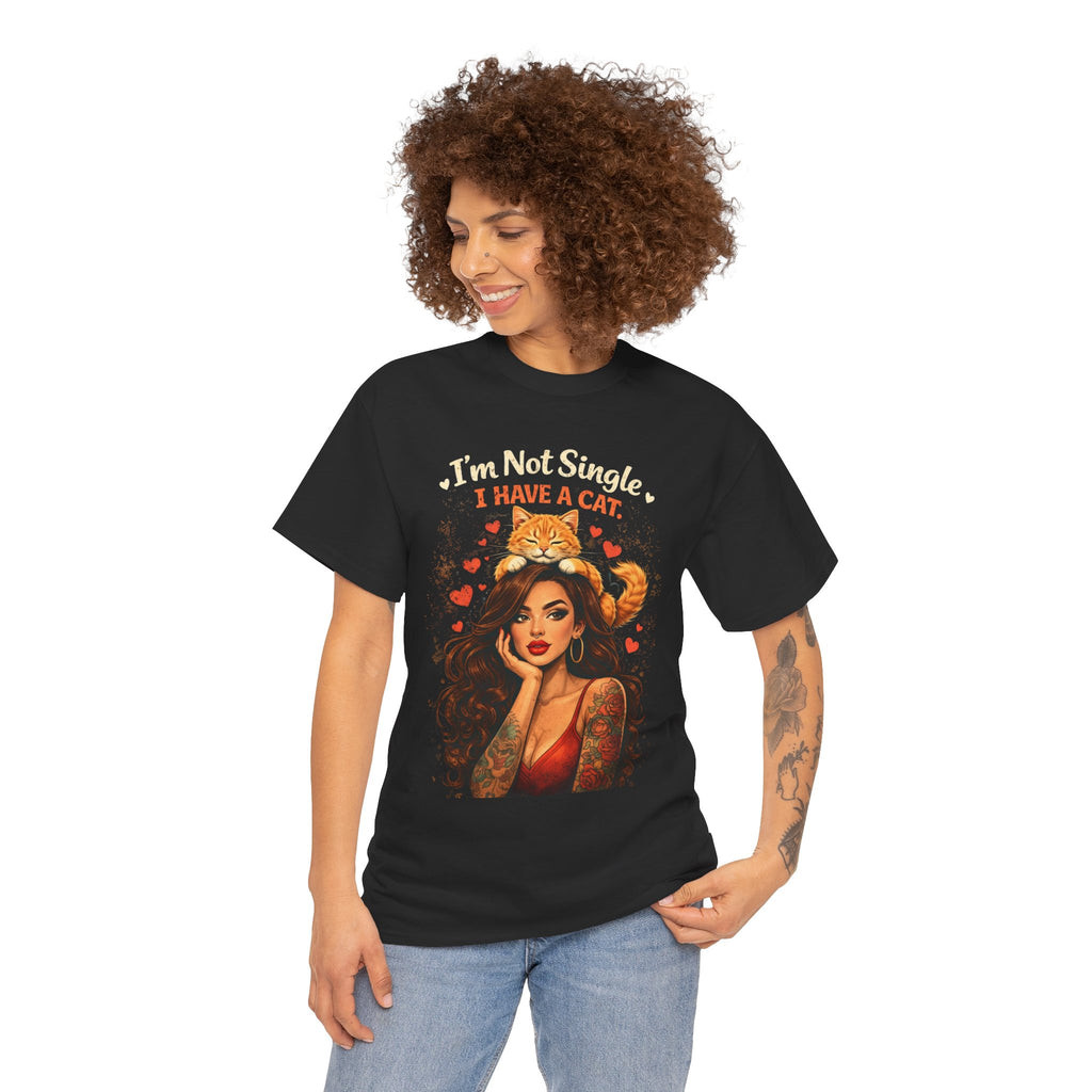 Cat Lover T‑Shirt — "I'm Not Single, I Have a Cat" Vintage Pinup Tee