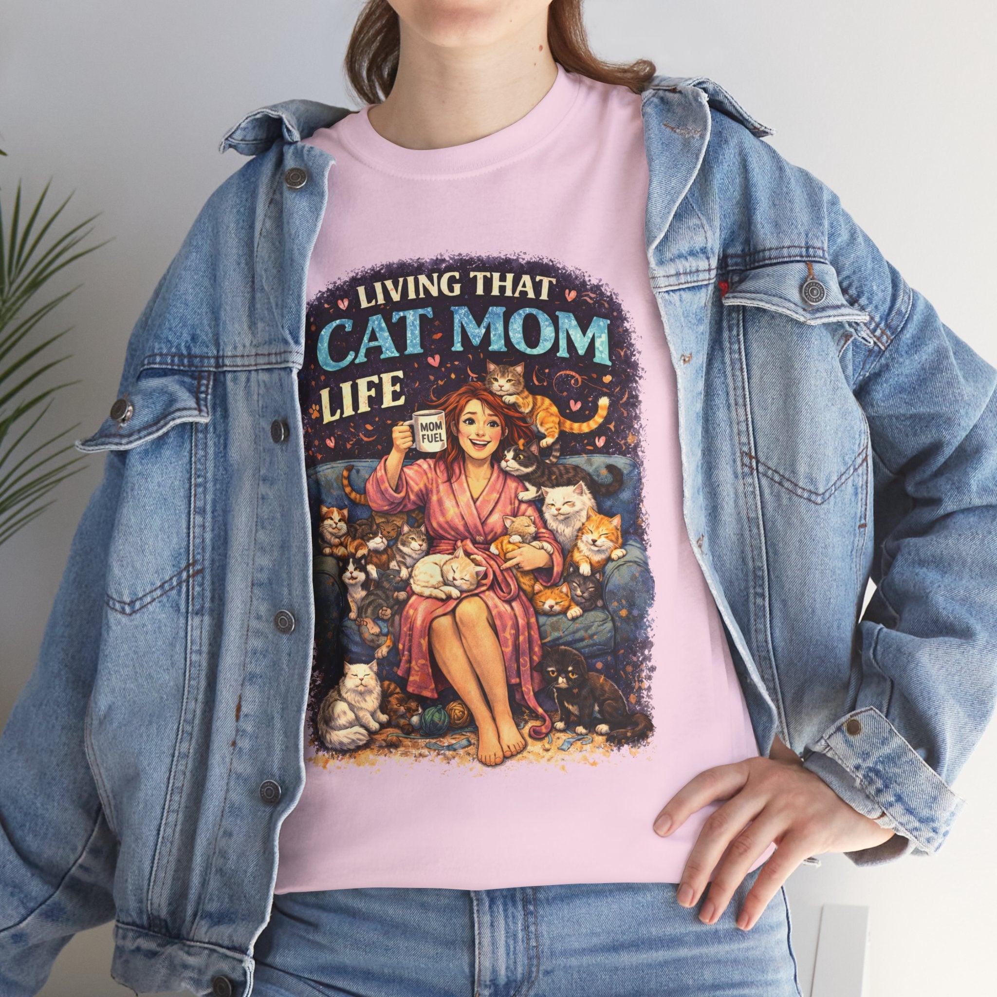 Cat Mom T-Shirt — "Living That Cat Mom Life" Vintage Cat Lover Tee