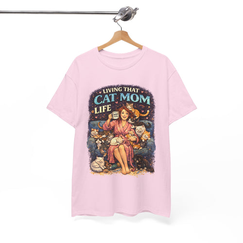 Cat Mom T-Shirt — "Living That Cat Mom Life" Vintage Cat Lover Tee