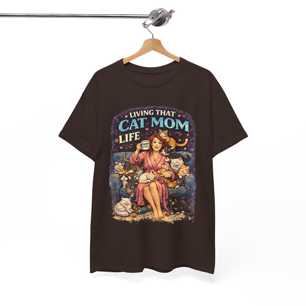Cat Mom T-Shirt — "Living That Cat Mom Life" Vintage Cat Lover Tee