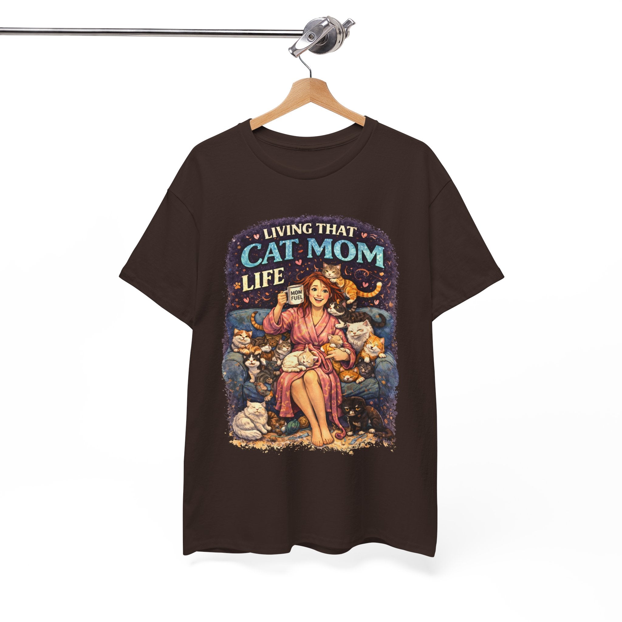 Cat Mom T-Shirt — "Living That Cat Mom Life" Vintage Cat Lover Tee