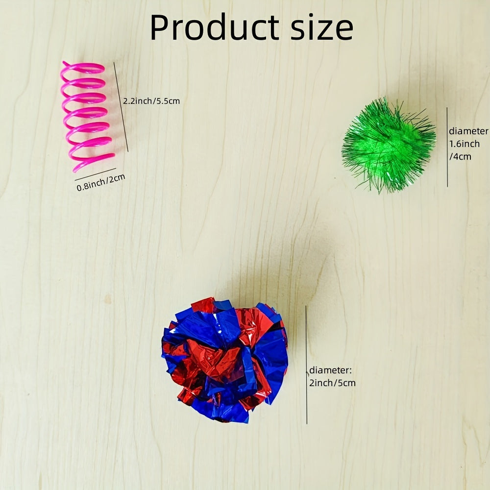 Interactive Pack For Cats - 15pcs Cat Toy Including Cat Crinkle Balls, Cat Sparkle Balls, Spiral Springs