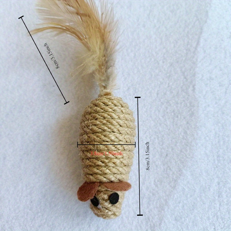 3pcs Hemp Rope Cat Toys with Realistic Feather & Mouse Design - Interactive Self-Entertainment Teaser for Cats, Biting and Chewing, Medium Breed Recommendation, No Batteries Needed, Perfect for Indoor Play