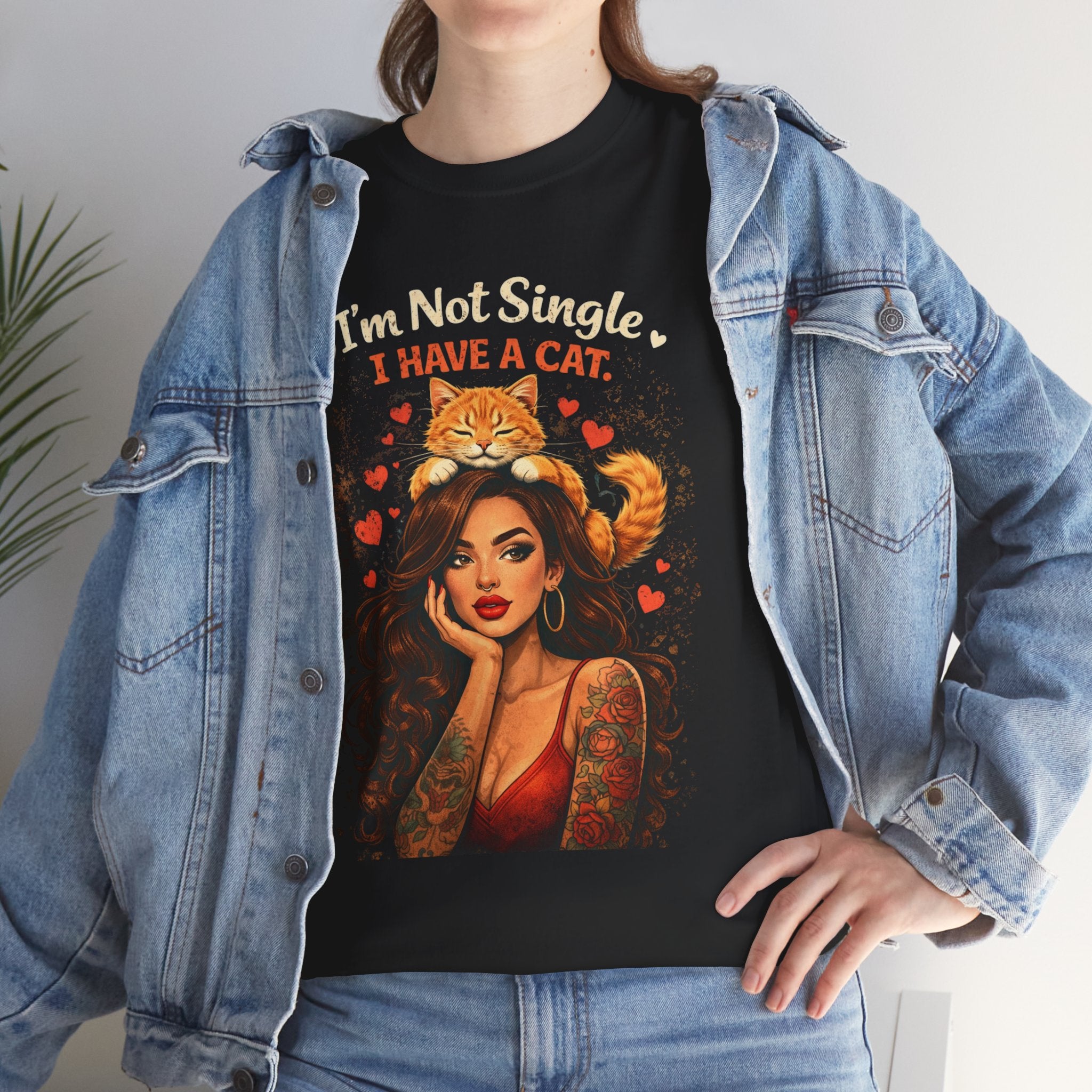 Cat Lover T‑Shirt — "I'm Not Single, I Have a Cat" Vintage Pinup Tee
