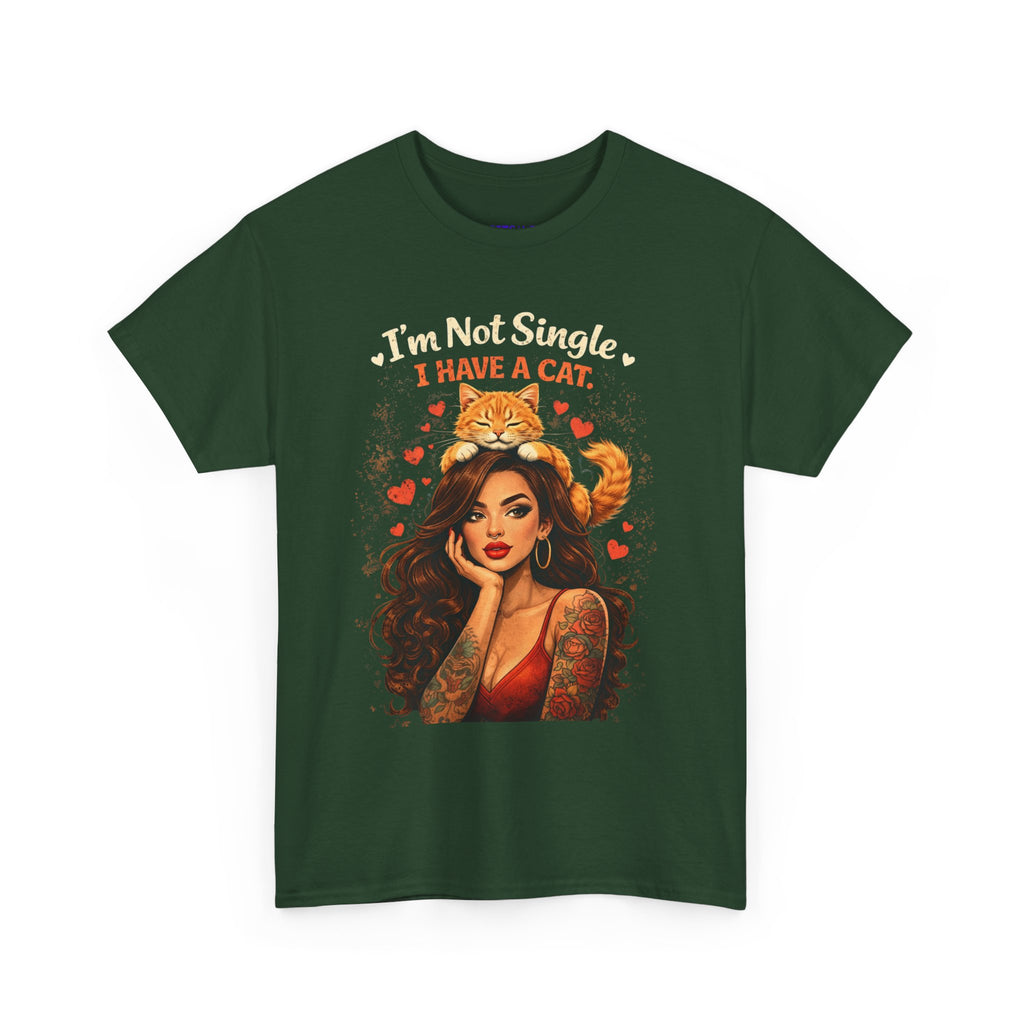 Cat Lover T‑Shirt — "I'm Not Single, I Have a Cat" Vintage Pinup Tee
