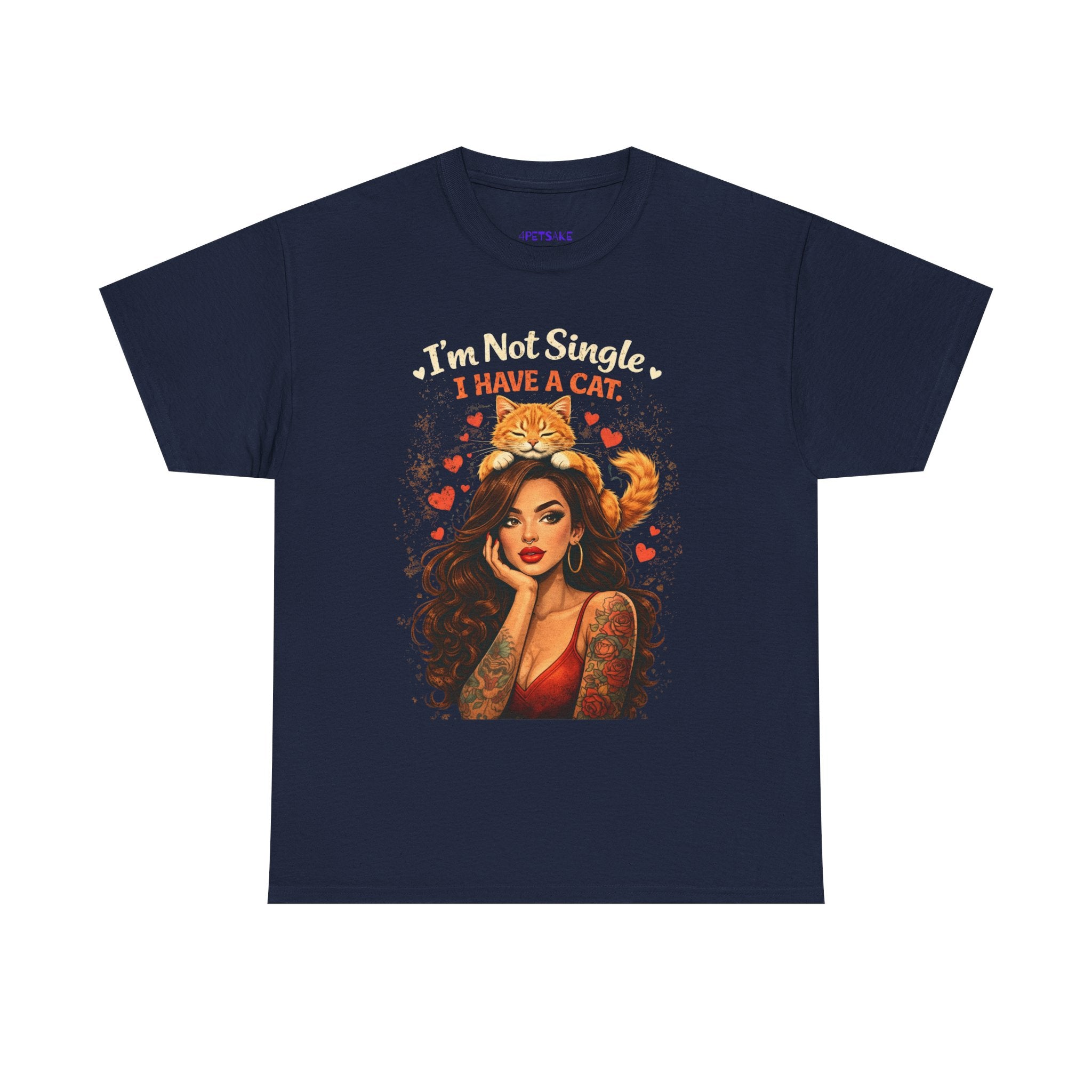 Cat Lover T‑Shirt — "I'm Not Single, I Have a Cat" Vintage Pinup Tee