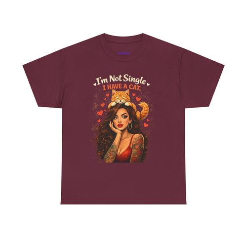 Cat Lover T‑Shirt — "I'm Not Single, I Have a Cat" Vintage Pinup Tee