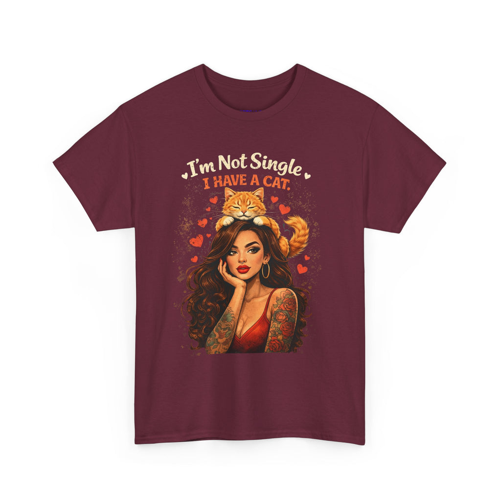 Cat Lover T‑Shirt — "I'm Not Single, I Have a Cat" Vintage Pinup Tee