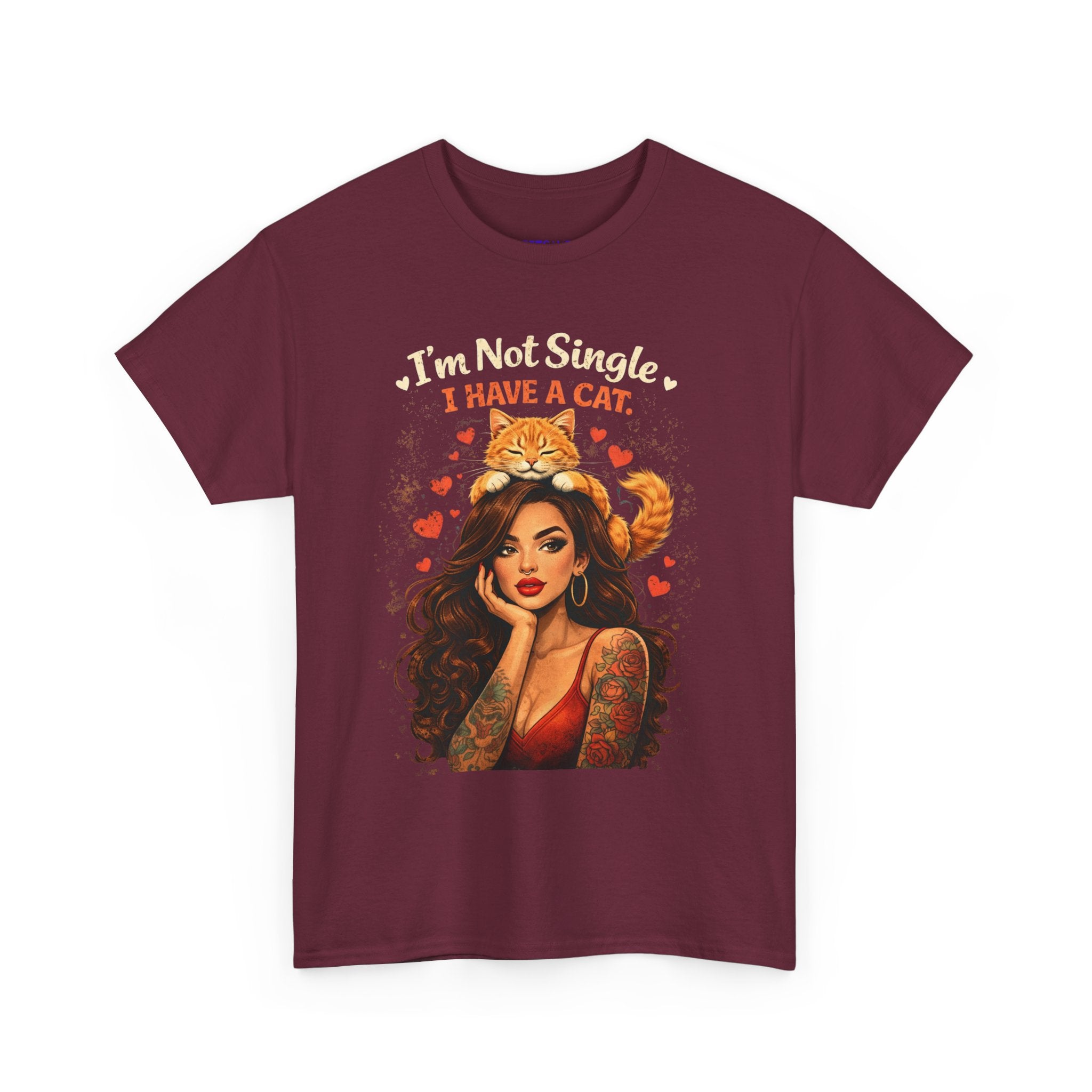 Cat Lover T‑Shirt — "I'm Not Single, I Have a Cat" Vintage Pinup Tee