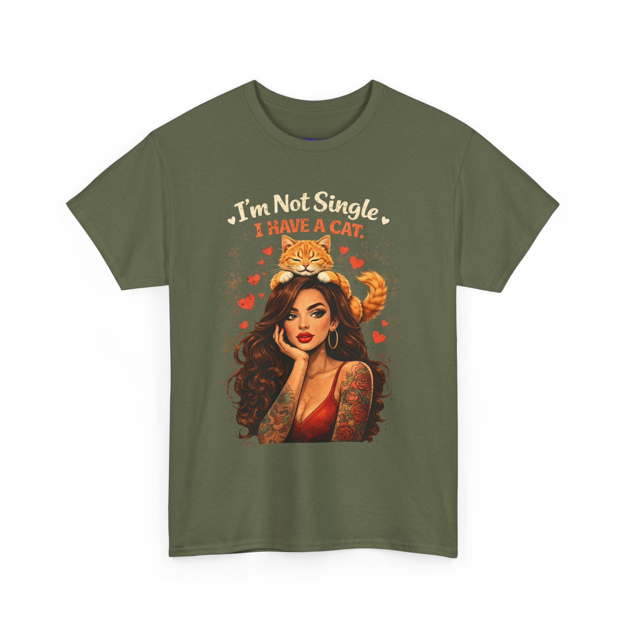 Cat Lover T‑Shirt — "I'm Not Single, I Have a Cat" Vintage Pinup Tee