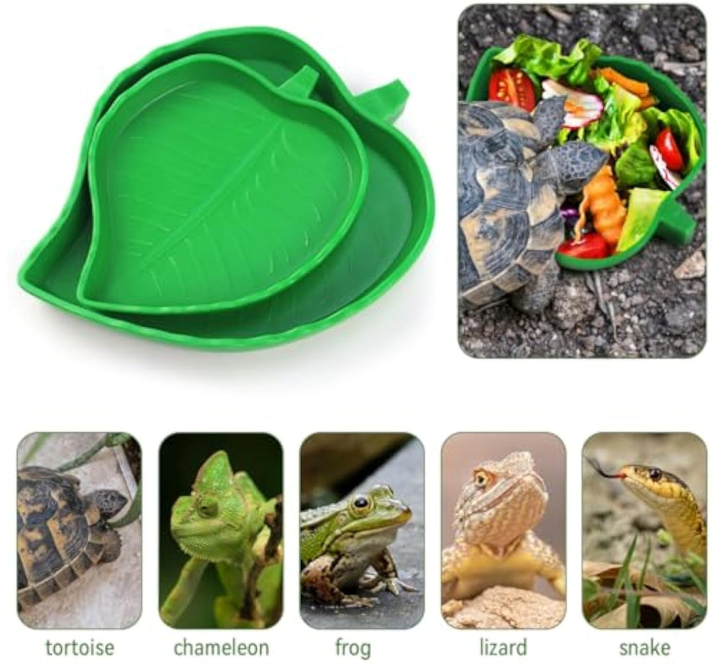 2 Pcs Leaf Reptile Food Water Bowl Plate Dish For Tortoise, Lizards, Young Bearded Dragons, Small Snakes, 2 Sizes