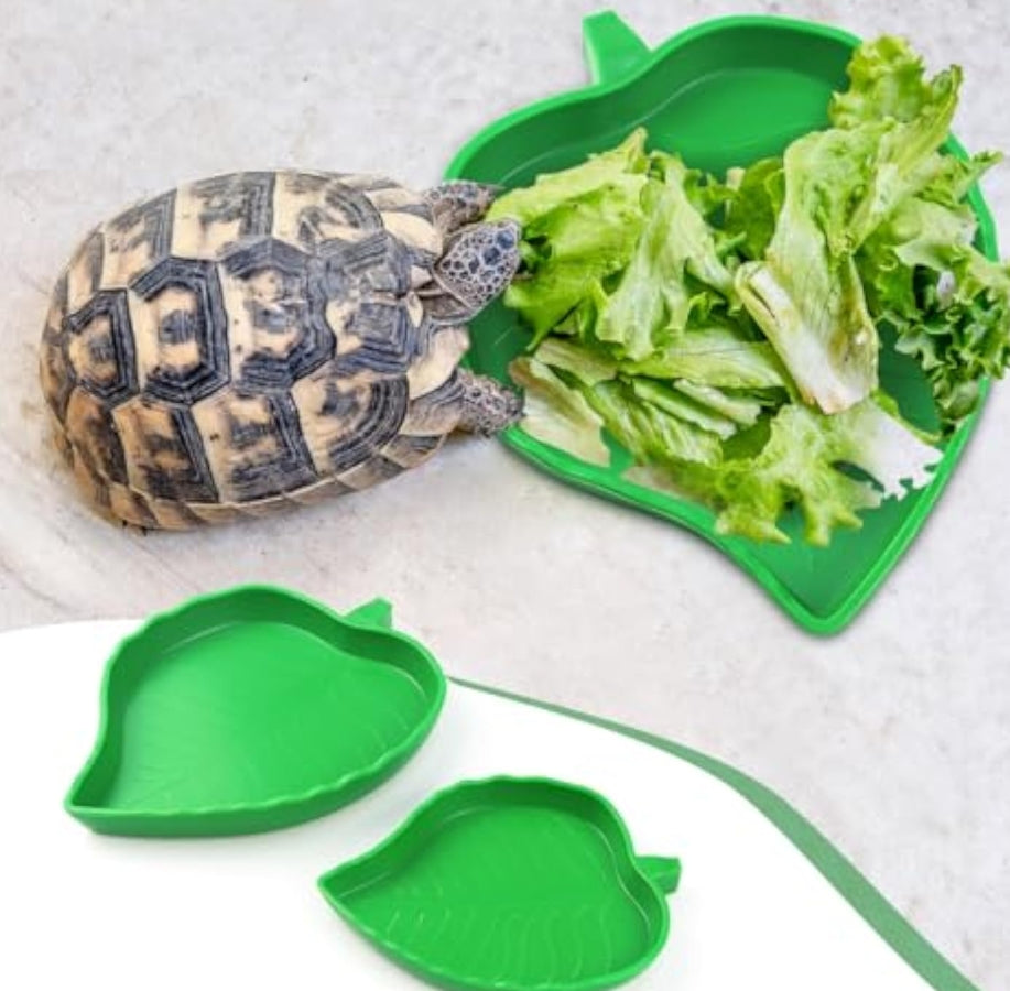2 Pcs Leaf Reptile Food Water Bowl Plate Dish For Tortoise, Lizards, Young Bearded Dragons, Small Snakes, 2 Sizes